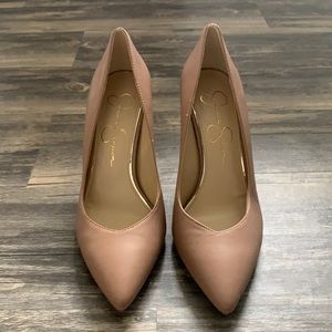 Nude pointed toe heels